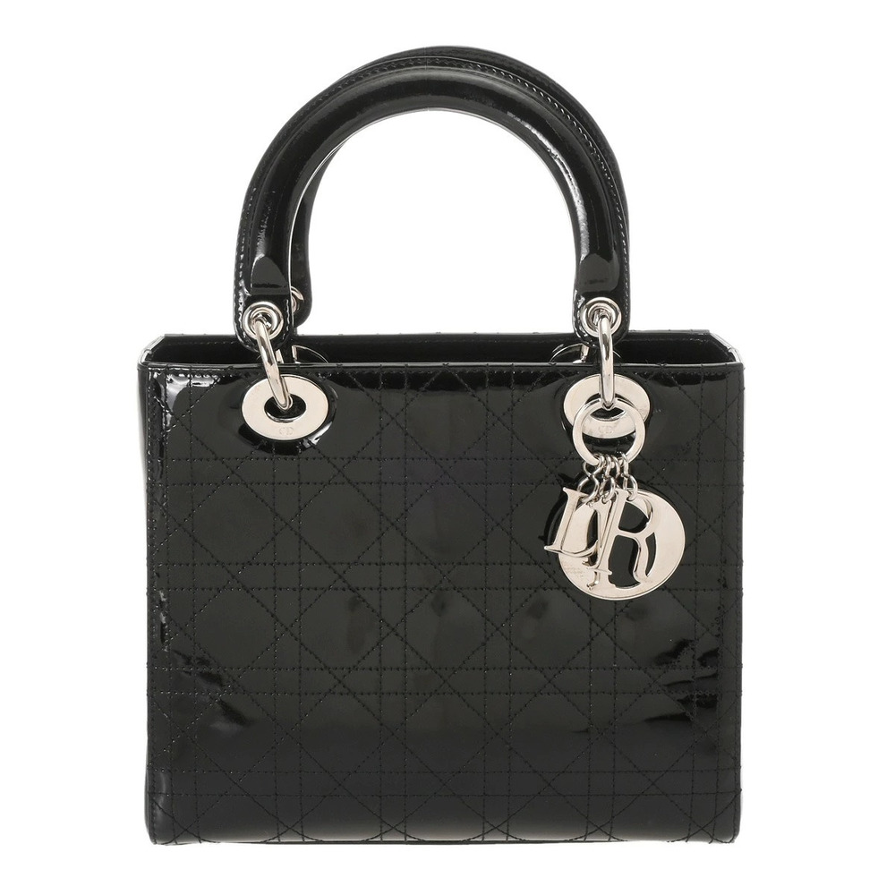 CHRISTIAN DIOR Lady Bag Black Enamel Handbag